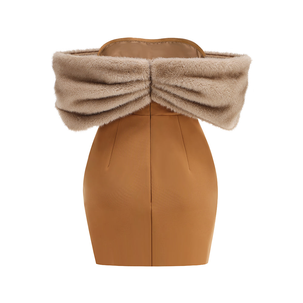 Fur Bardot Dress Brown HV1990