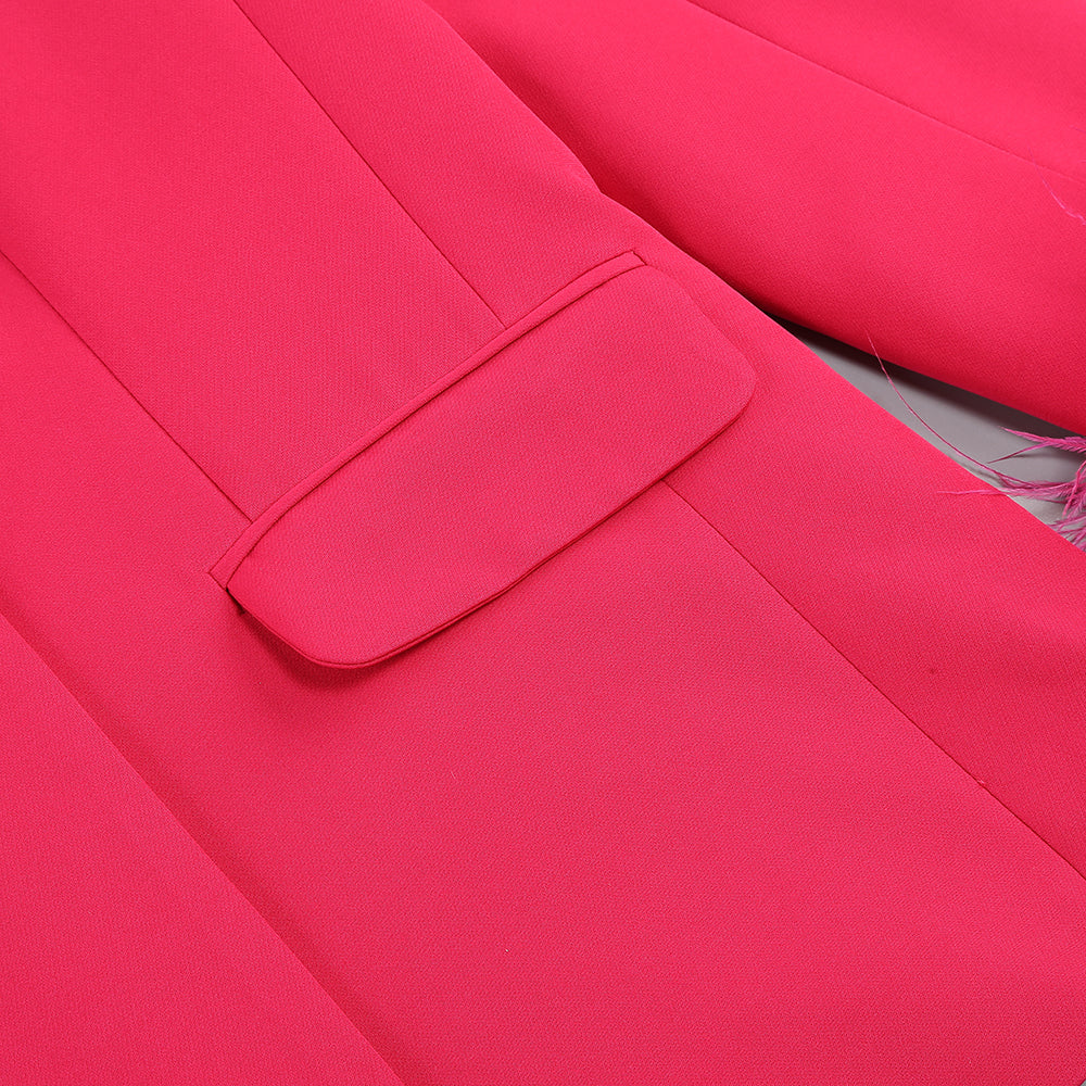 Long Sleeve Feather Detail Suit Hot Pink HV1267