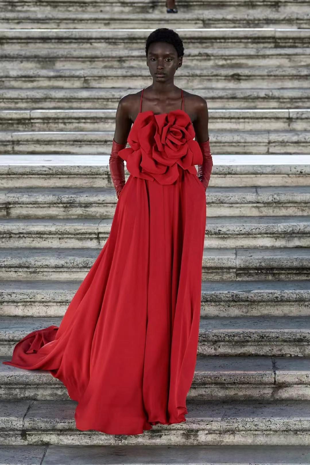 Floral Backless A Line Maxi Dress Red