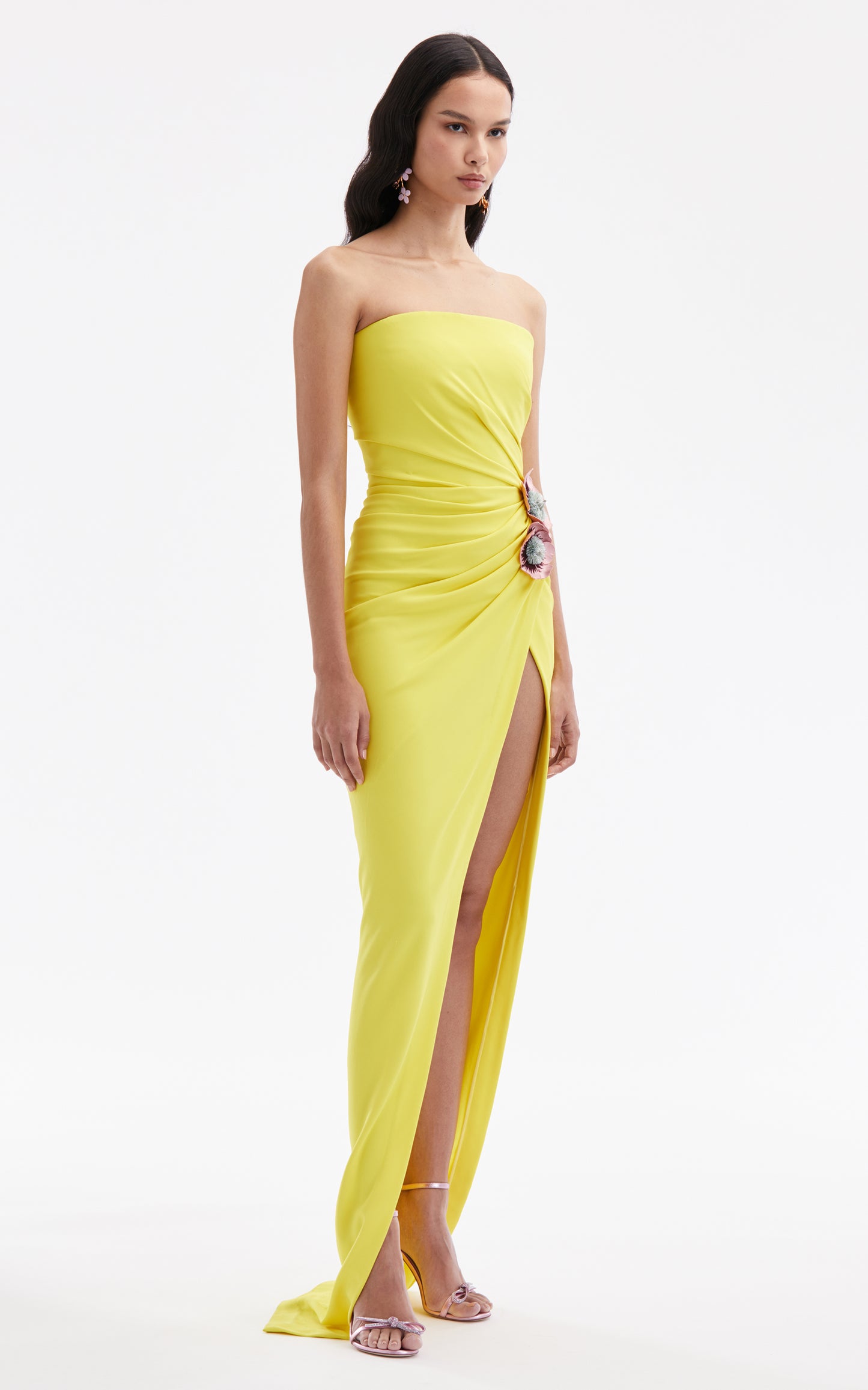 Strapless Floral Detail Maxi Dress Yellow HV1369