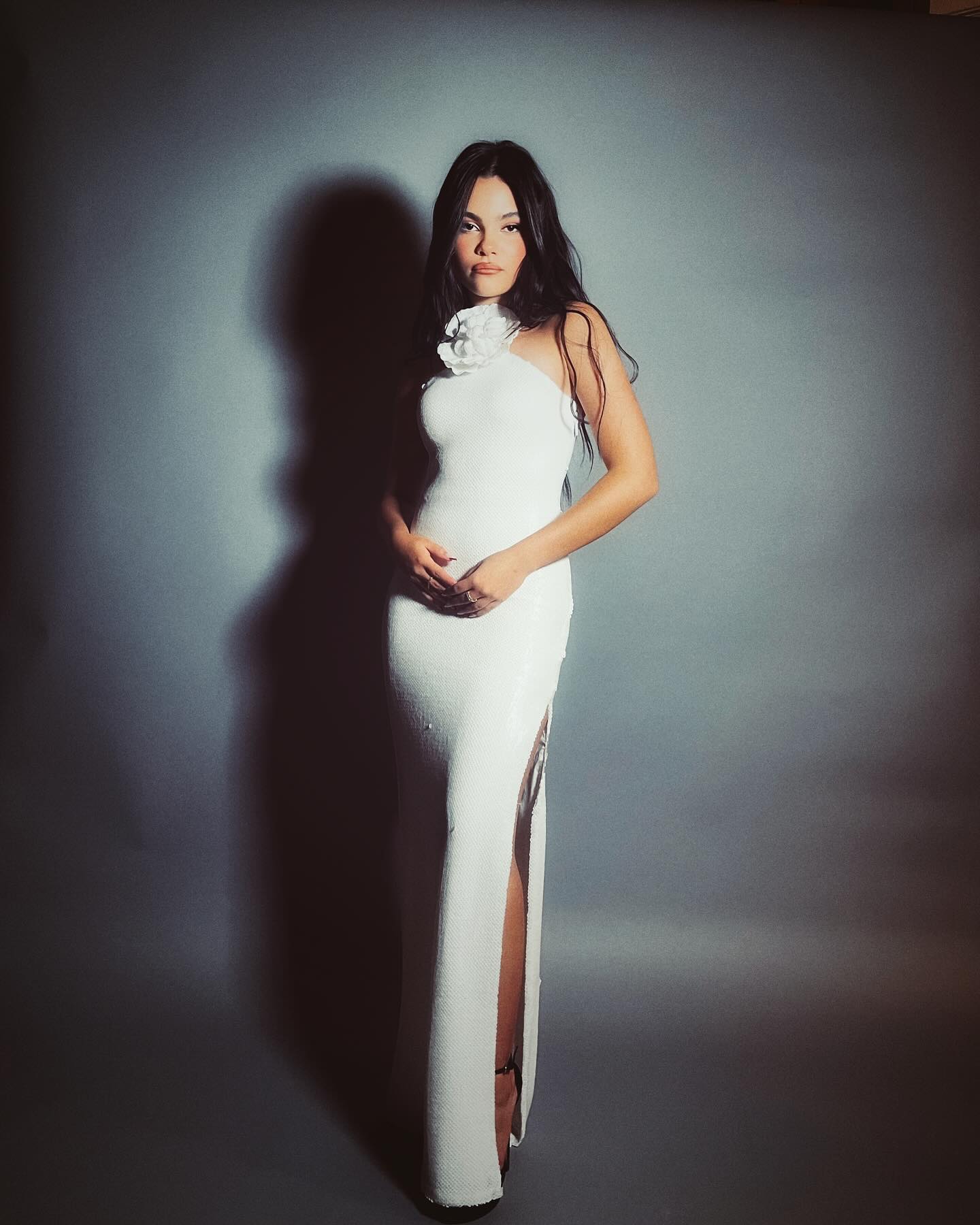 Halter Flower Sequin Maxi Dress White HV1410
