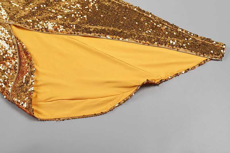 Strapless Zipper Detail Sequin Midi Dress Gold HV9976