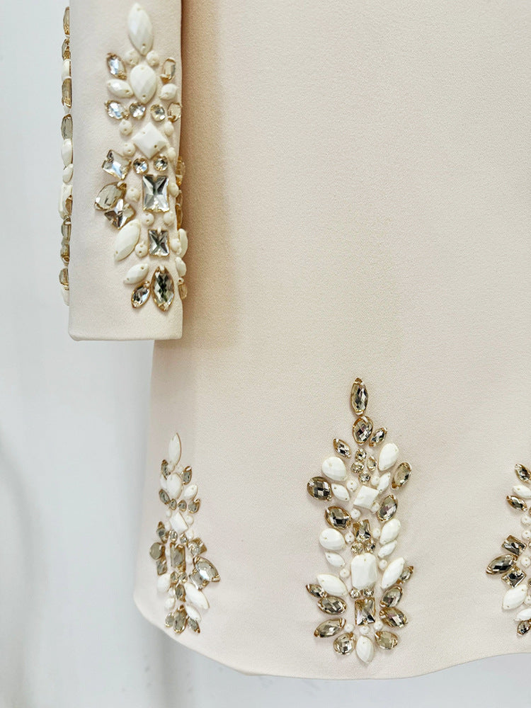 Long Sleeve Crystal A Line Dress Ivory