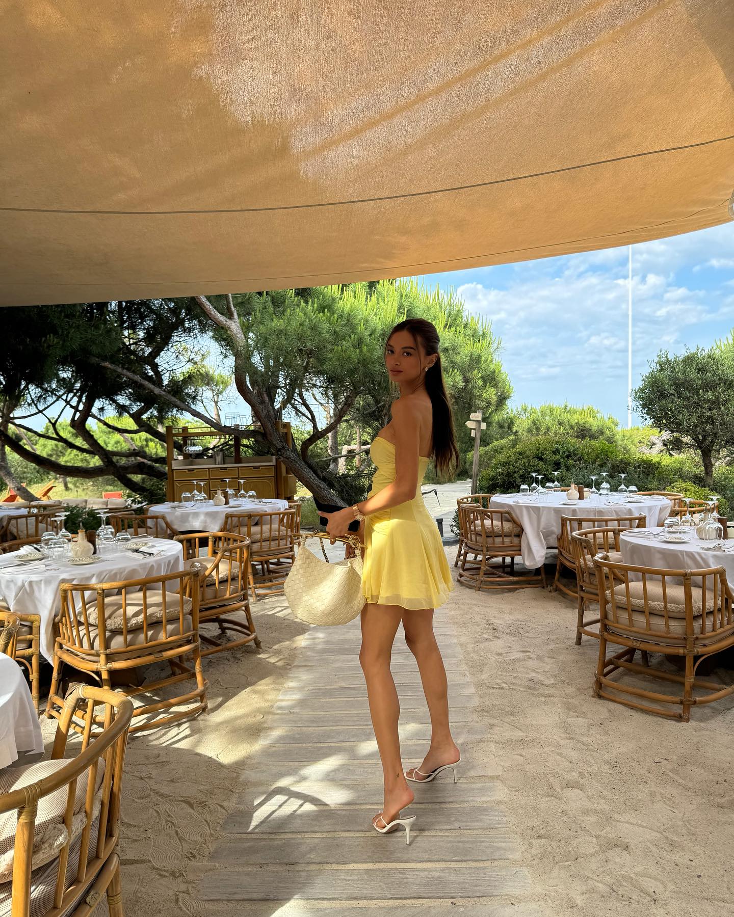 Strapless Ruched A Line Dress Yellow HV1651