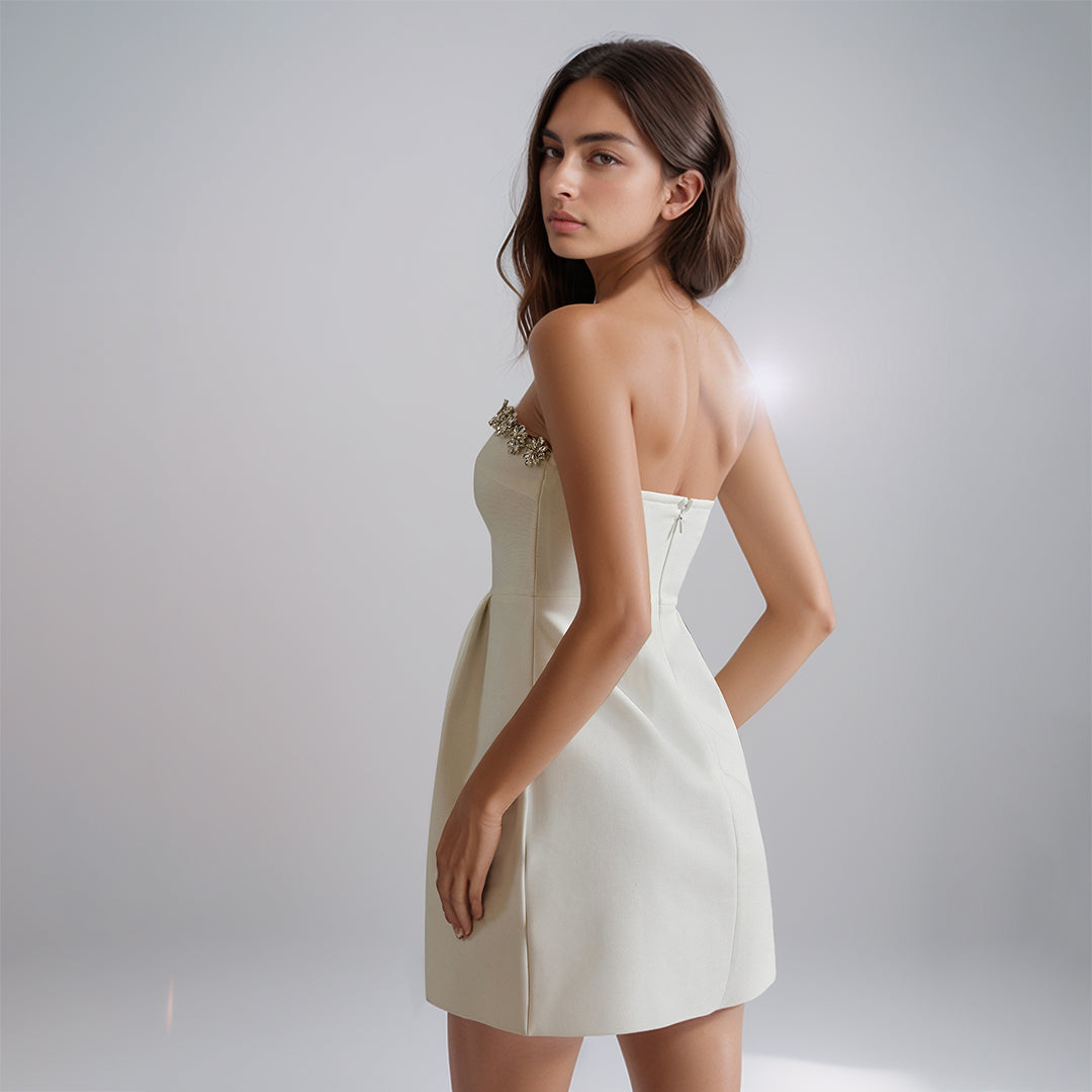 Strapless Crystal Floral Dress White HV3311