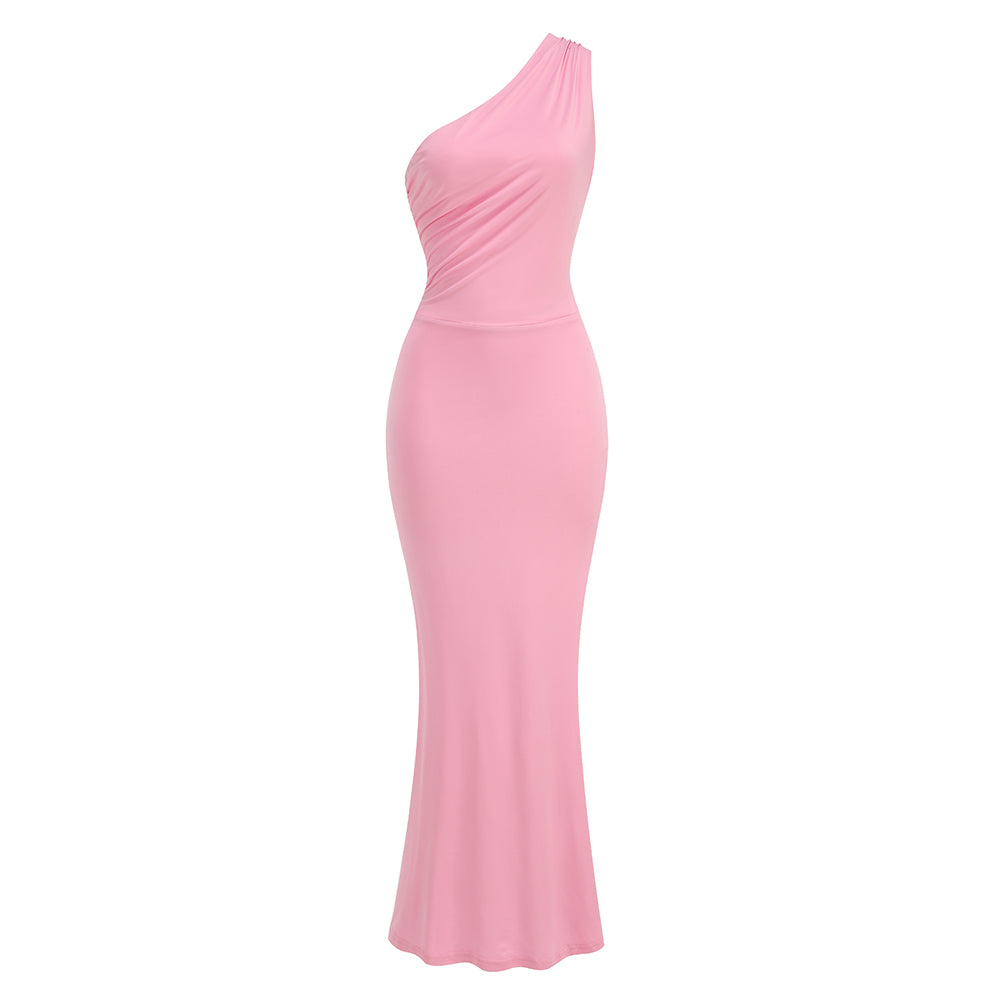 One Shoulder Backless Maxi Dress Pink