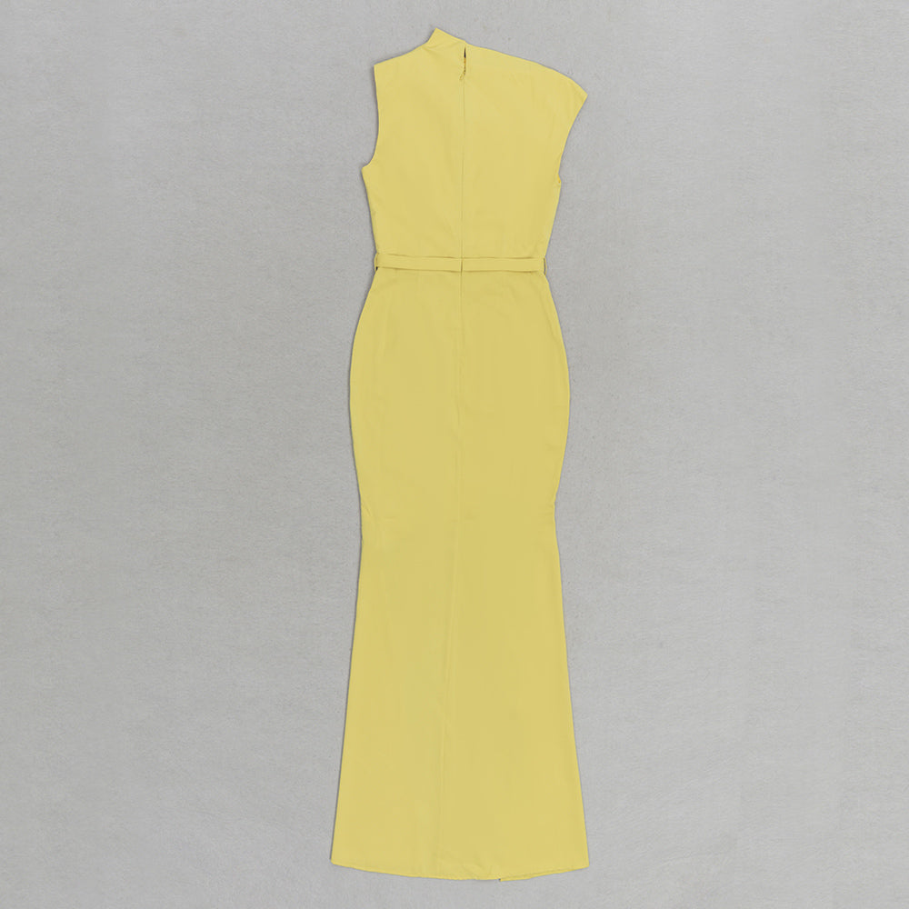 Belt Detail High Low Maxi Dress Yellow HV9626