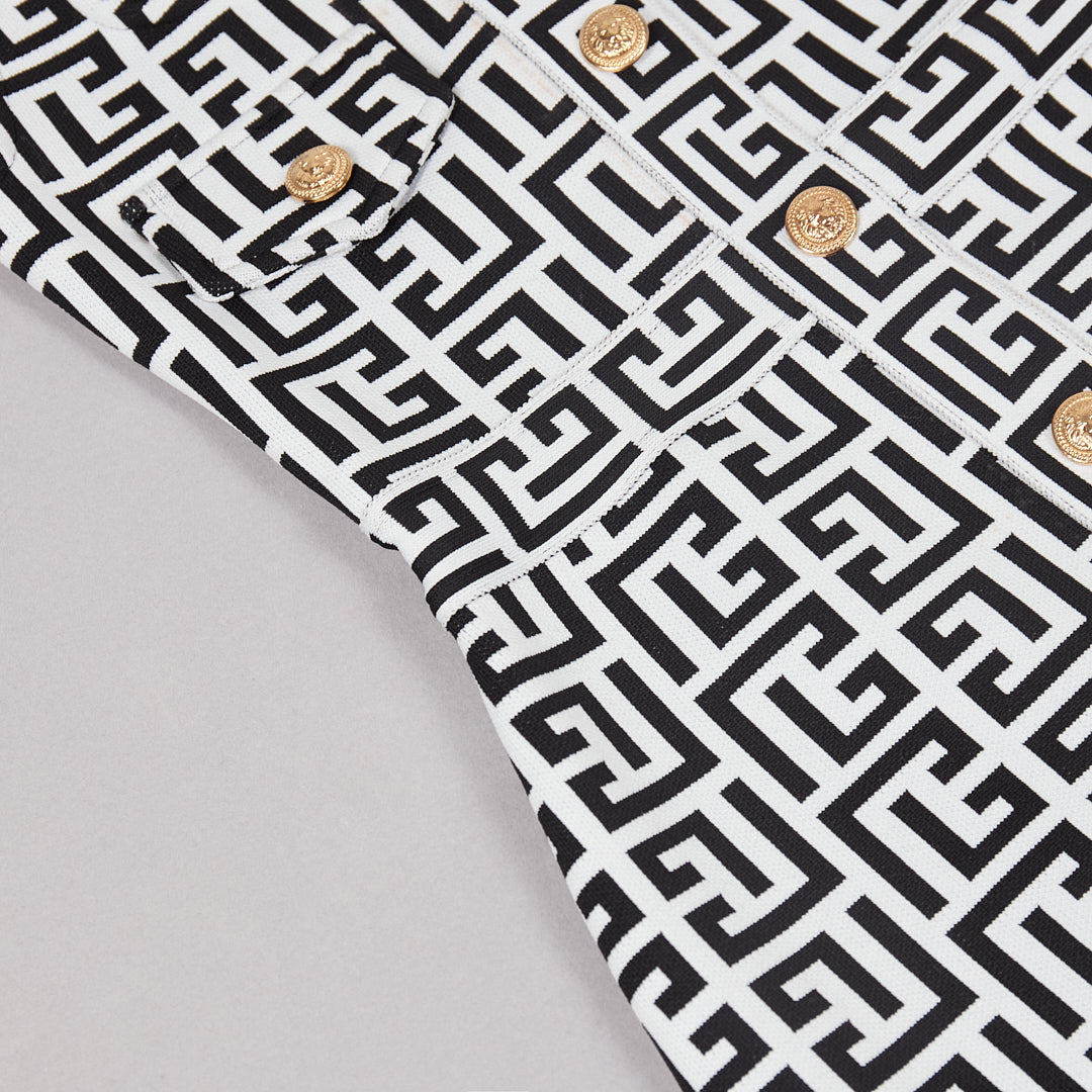 Geometric Print Dress Black White