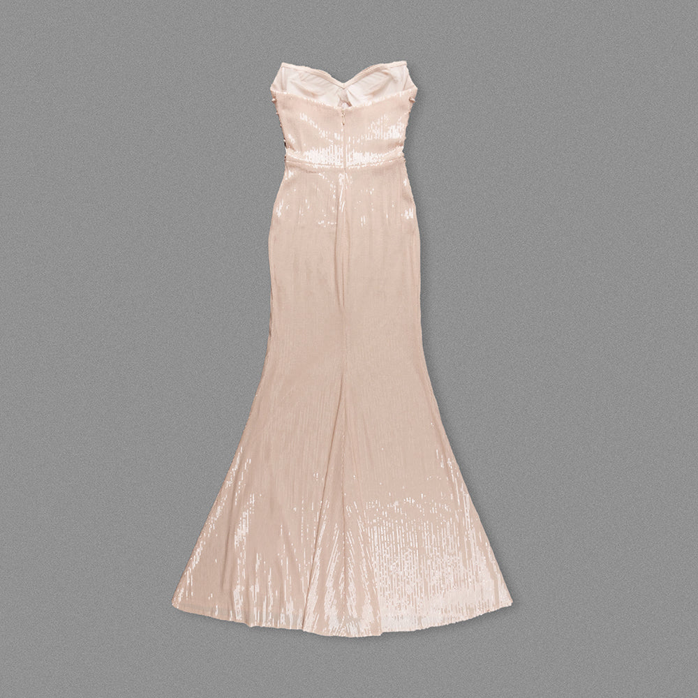 Strapless Structured Sequin Maxi Dress Nude HV1999