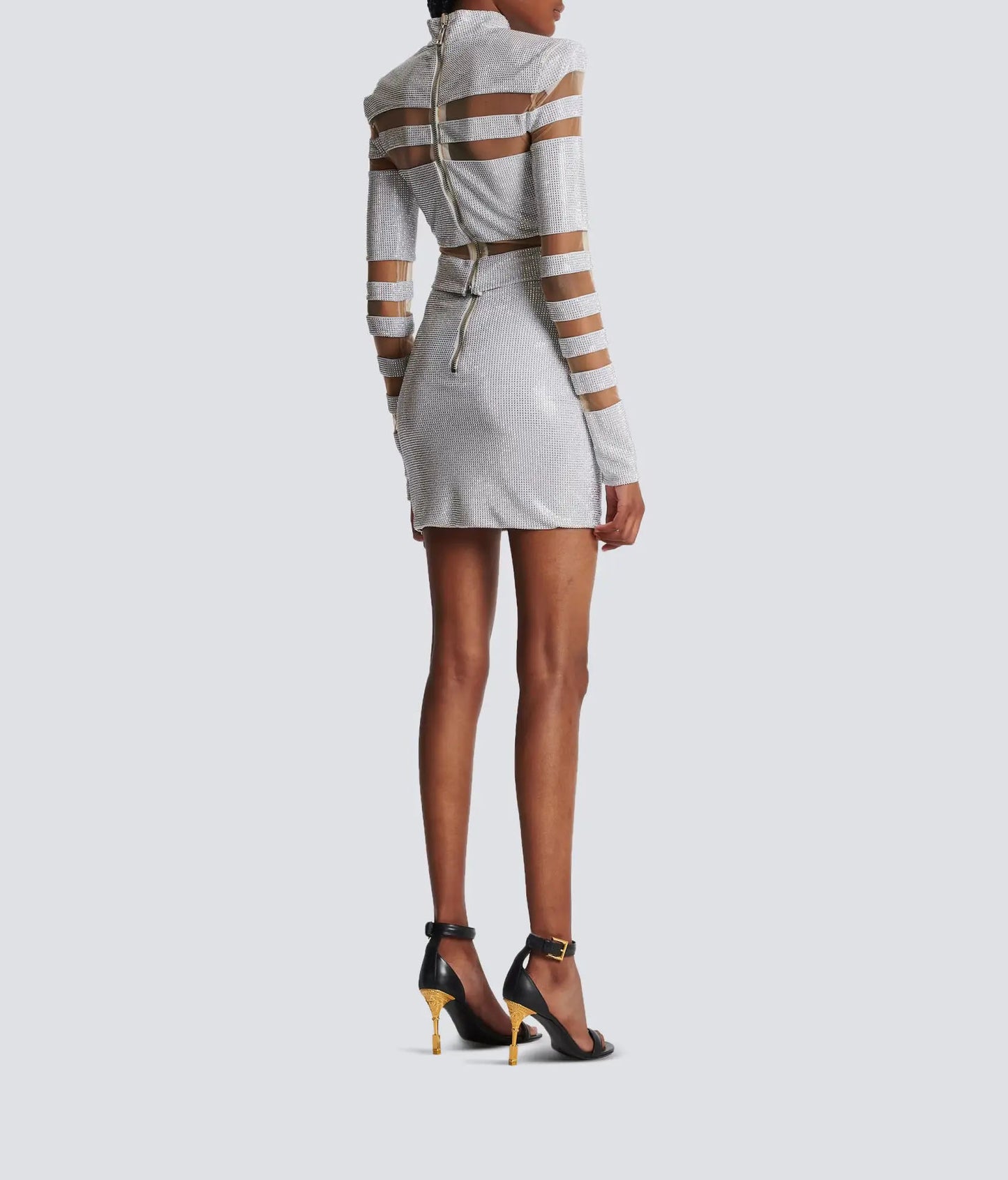 Long Sleeve Studded Mesh Two Piece Dress HV1939