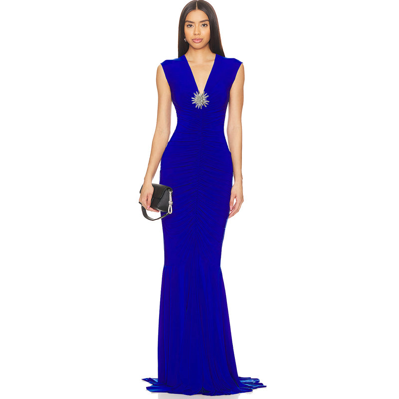 Crystal Detail Ruched Maxi Dress Blue HV2244