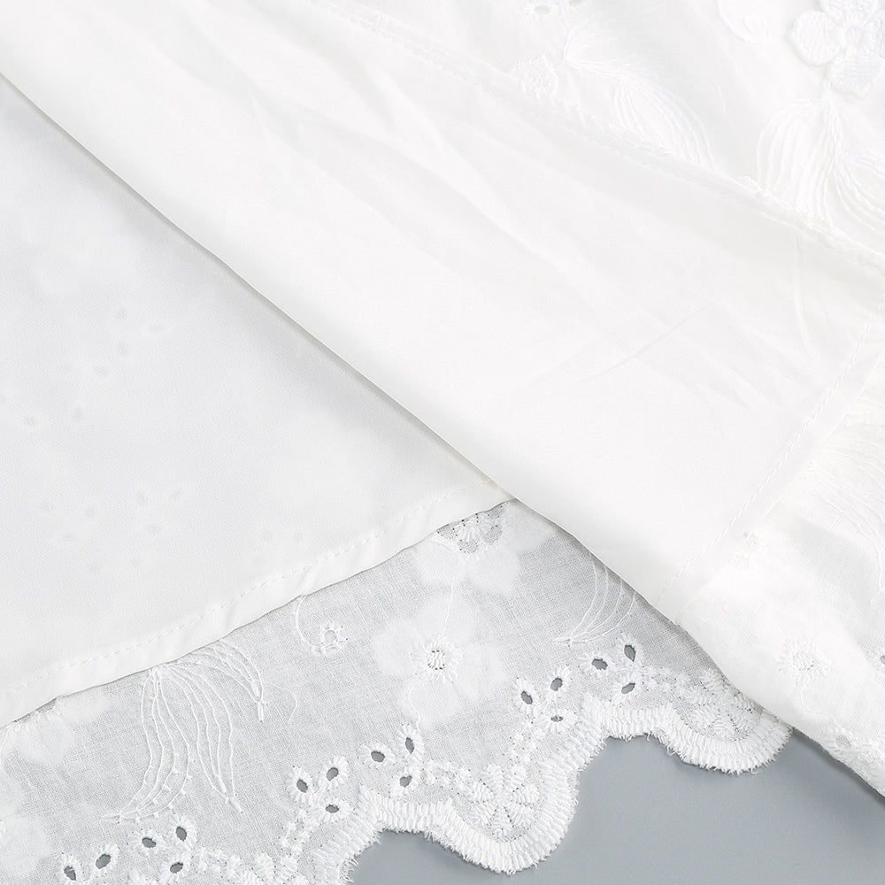 Ruffle Bardot A Line Midi Broderie Anglaise Dress White HV1407