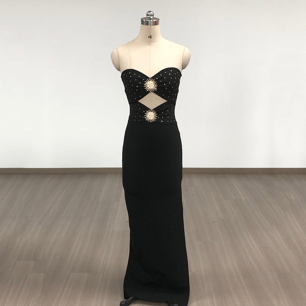 Strapless Embellished Cut Out Maxi Dress HV1430