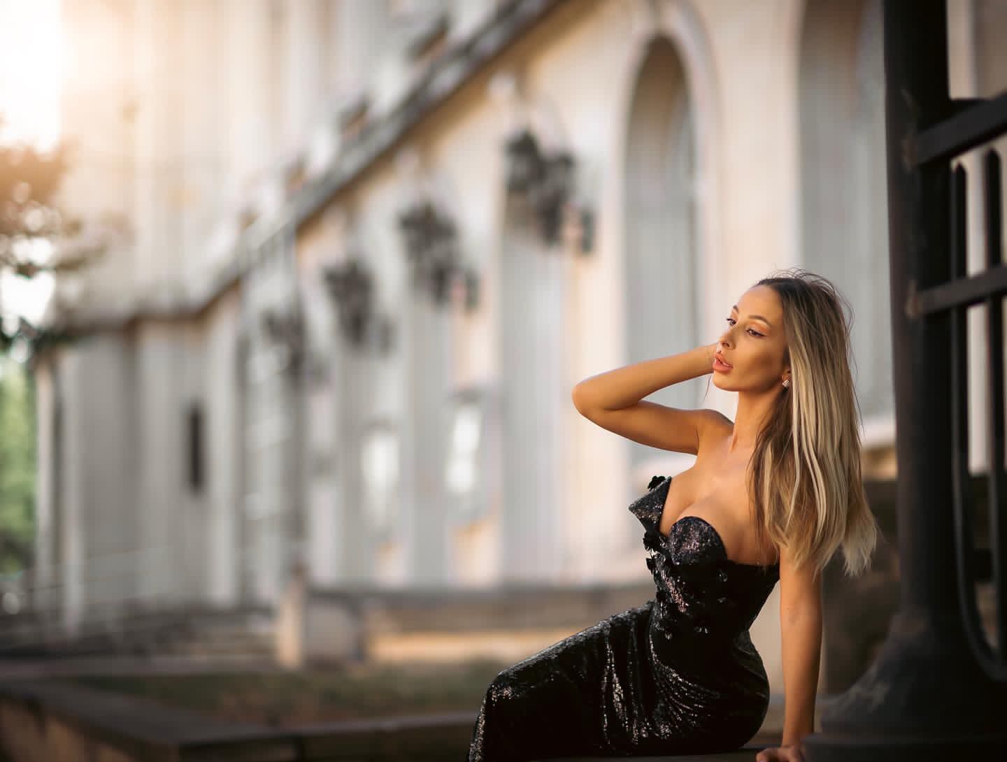 Strapless Bustier Detail Sequin Maxi Dress Black HV9722