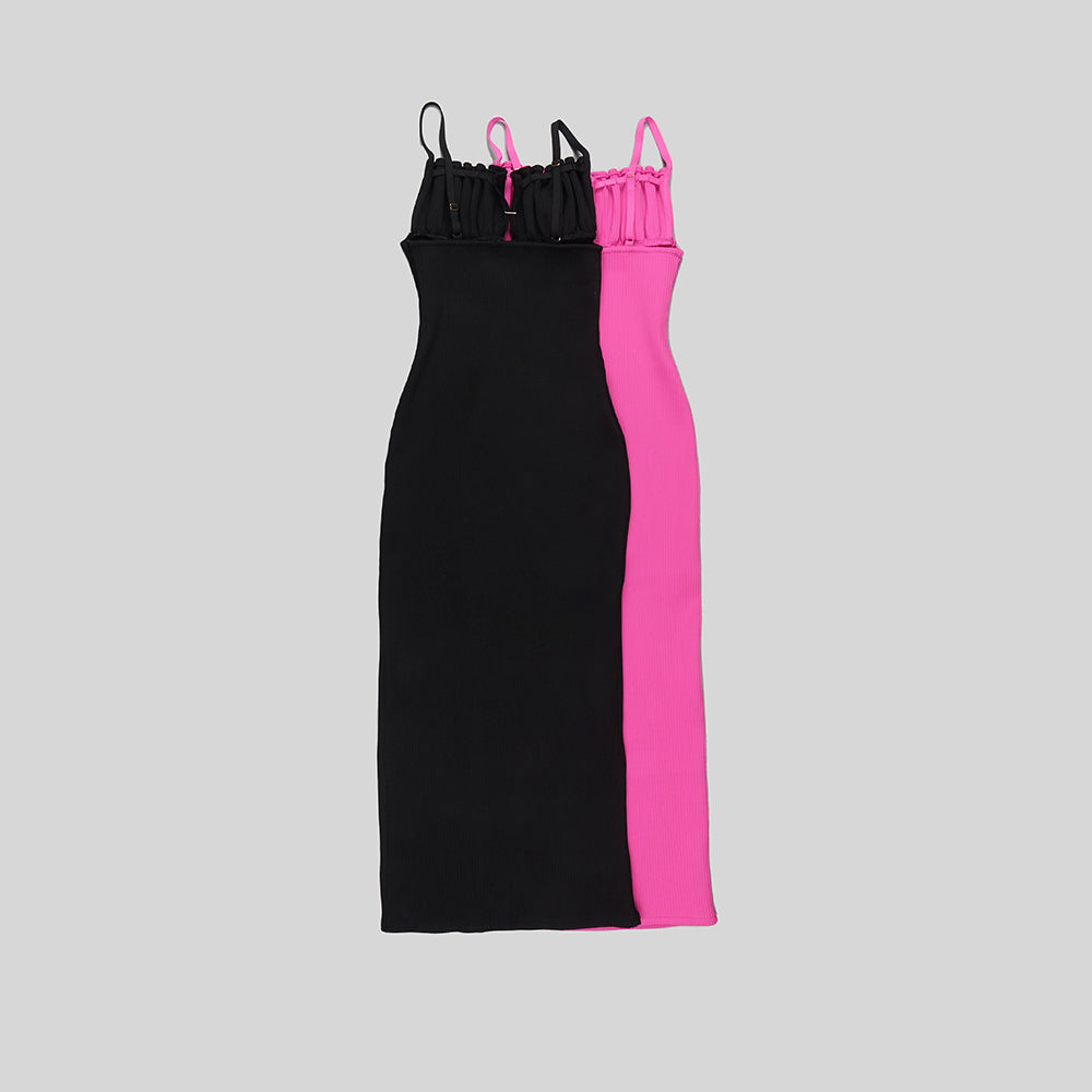Draped Bustier Ribbed Midi Dress HV9839