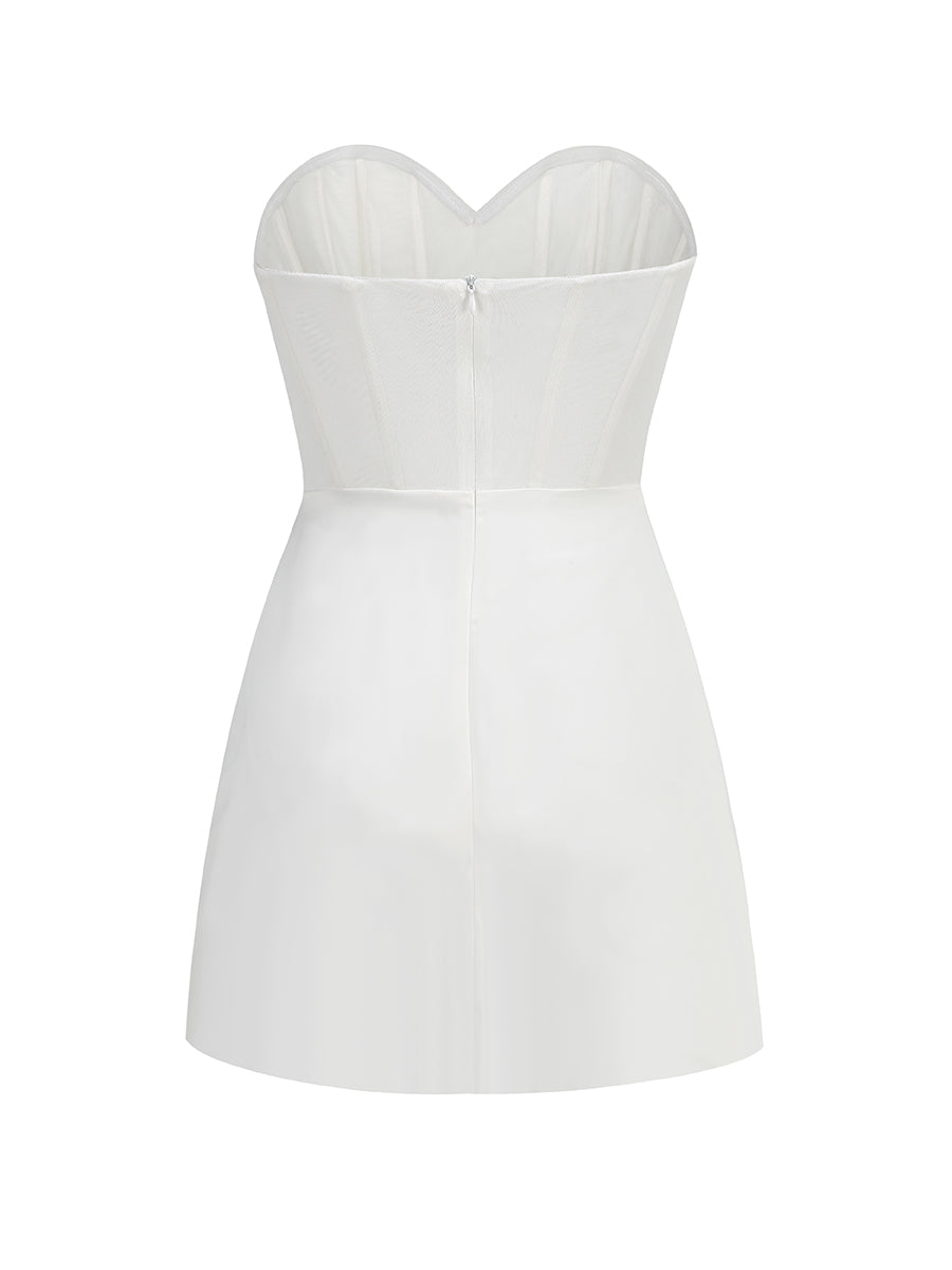Floral Strapless A Line Dress White HV1175
