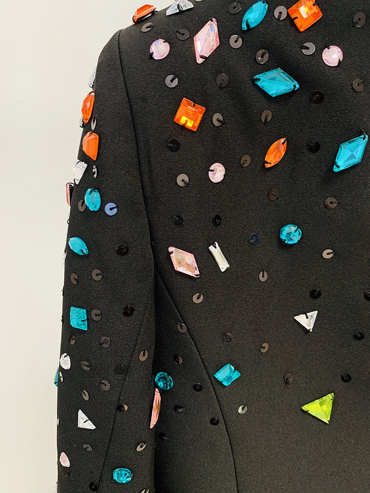 Long Sleeve Crystal Sequin Suit Black