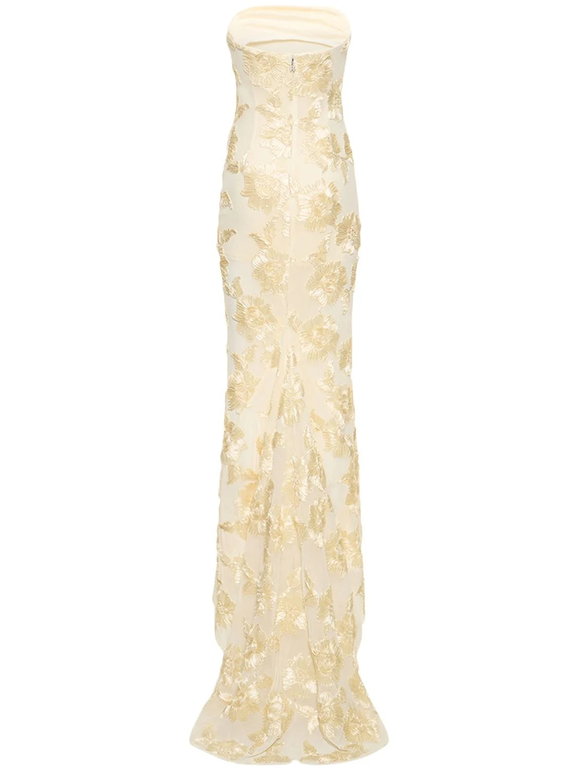 Strapless Floral Tail Maxi Dress Ivory HV1408