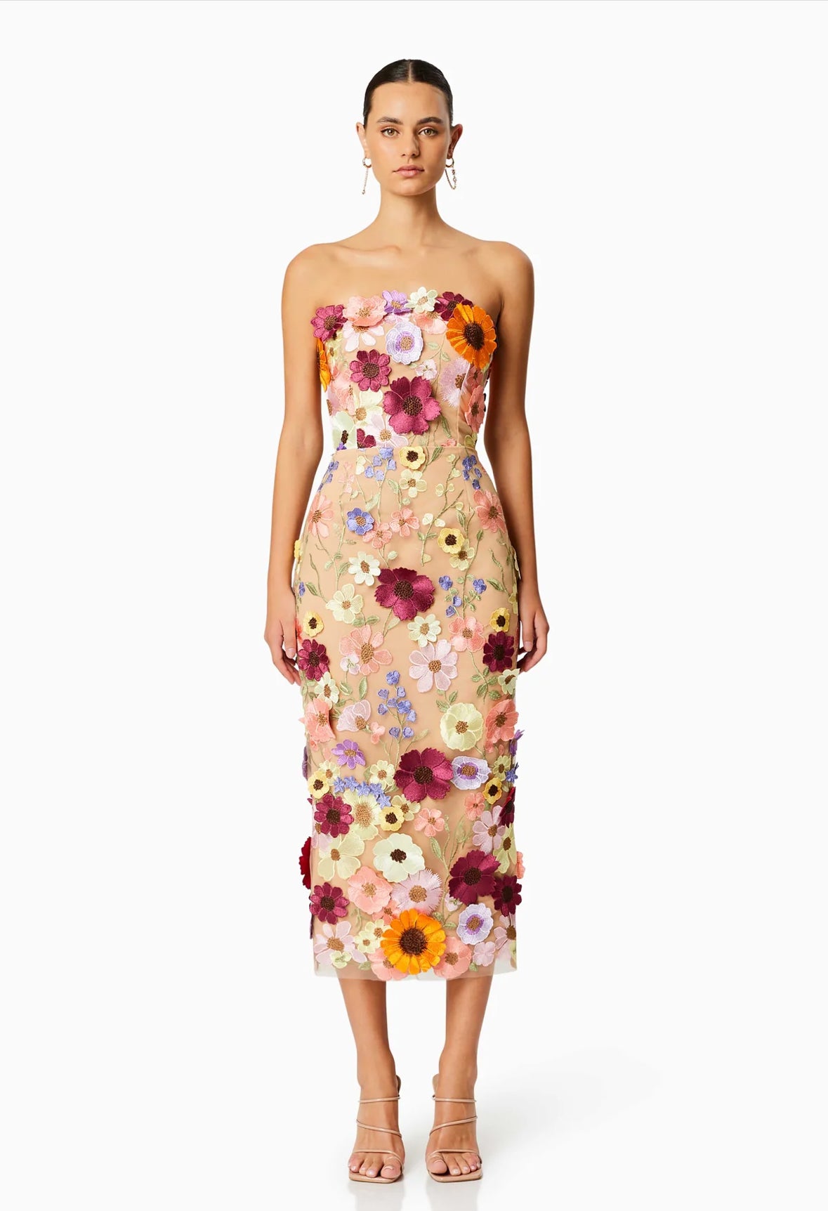 Strapless Floral Midi Dress HV1280
