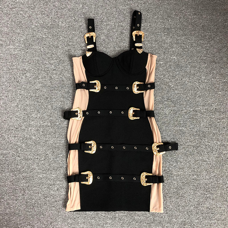 Bustier Buckle Detail Dress Black HV1662