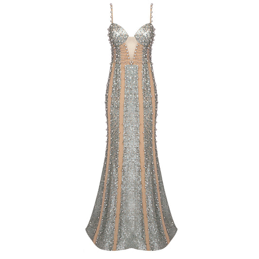 Bustier Sequin Embellished Mermaid Maxi Dress Green HV1198