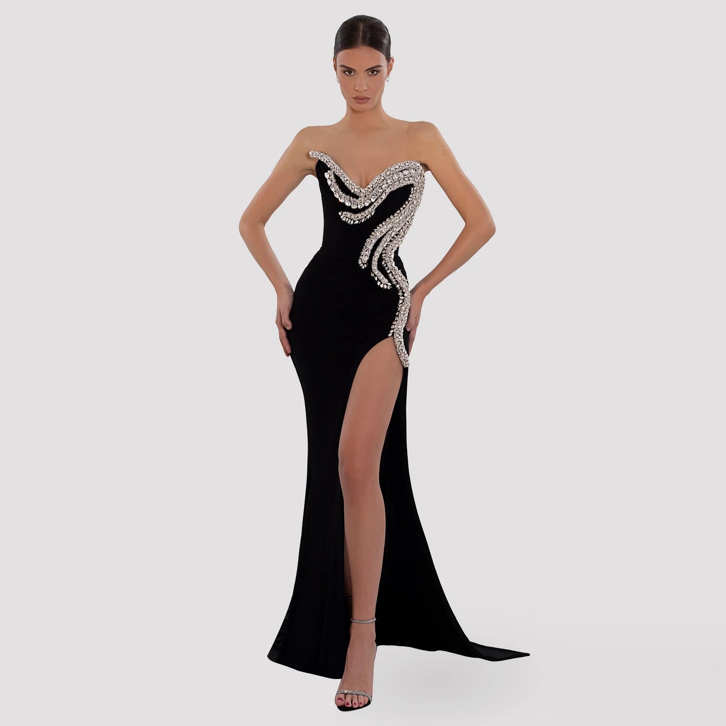 Strapless Crystal Maxi Velvet Dress HV9849