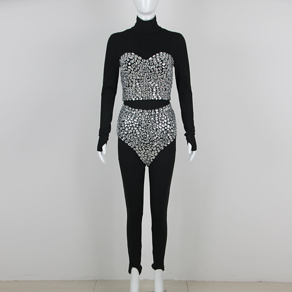 Long Sleeve Crystal Three Piece Jumpsuit HV1341
