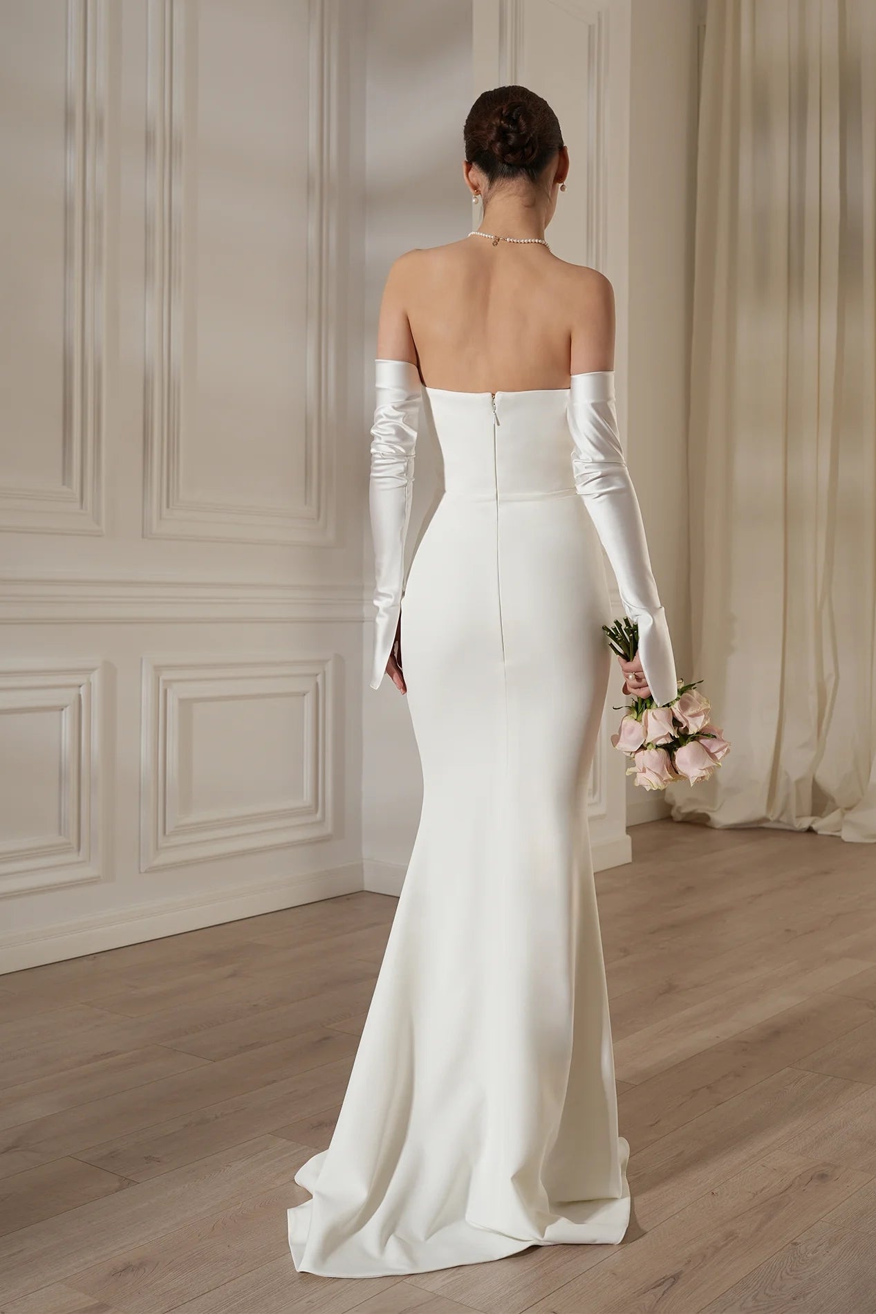 Long Sleeve Strapless Draped Maxi Dress HV2127
