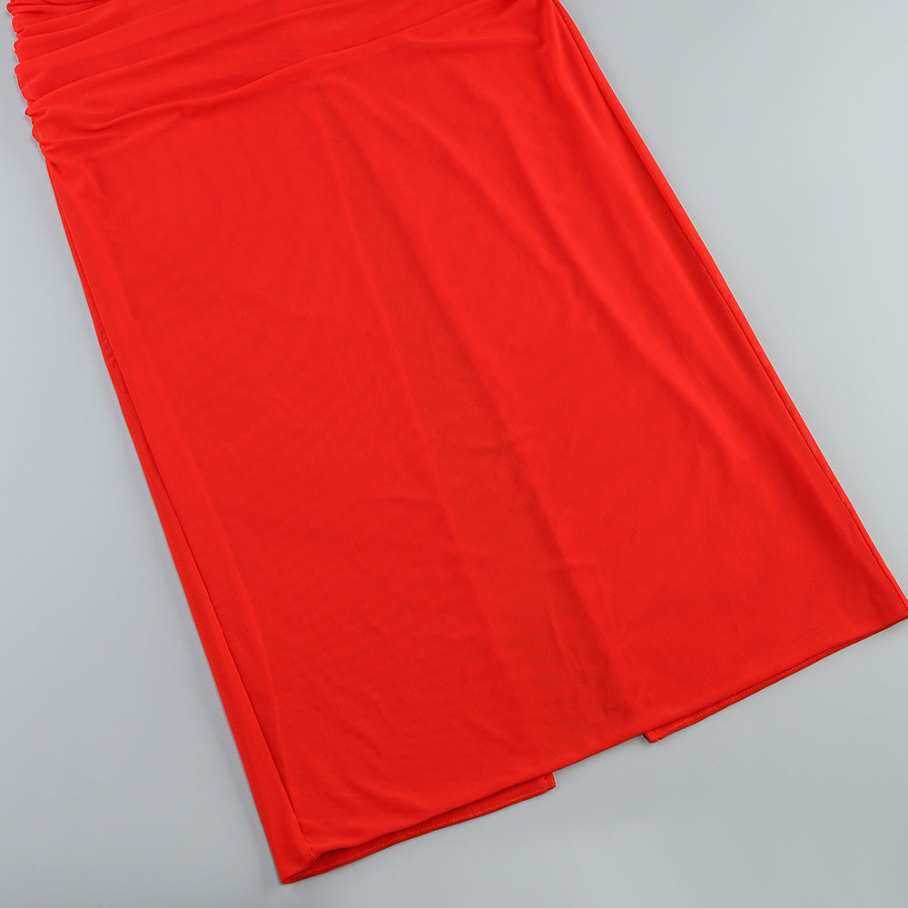 Draped Bardot Maxi Dress Red