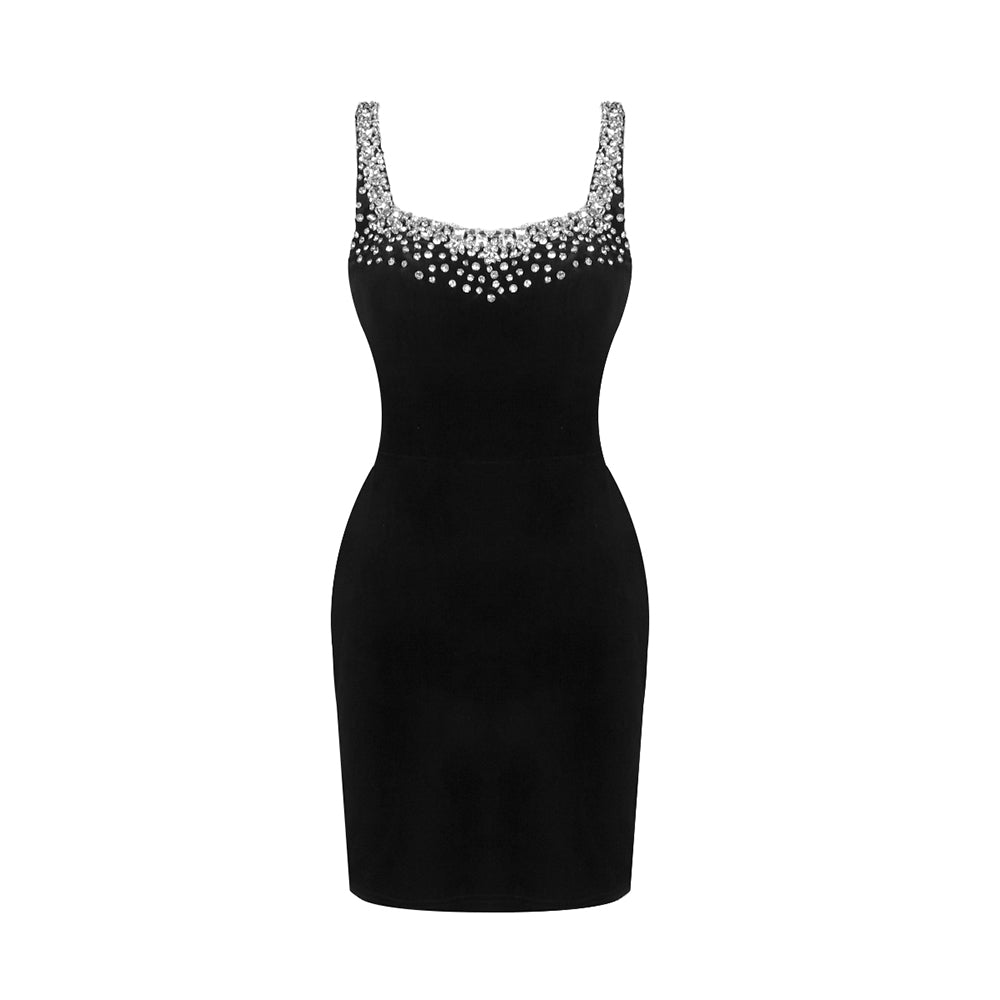 Crystal Embellished Velvet Dress Black HV2193