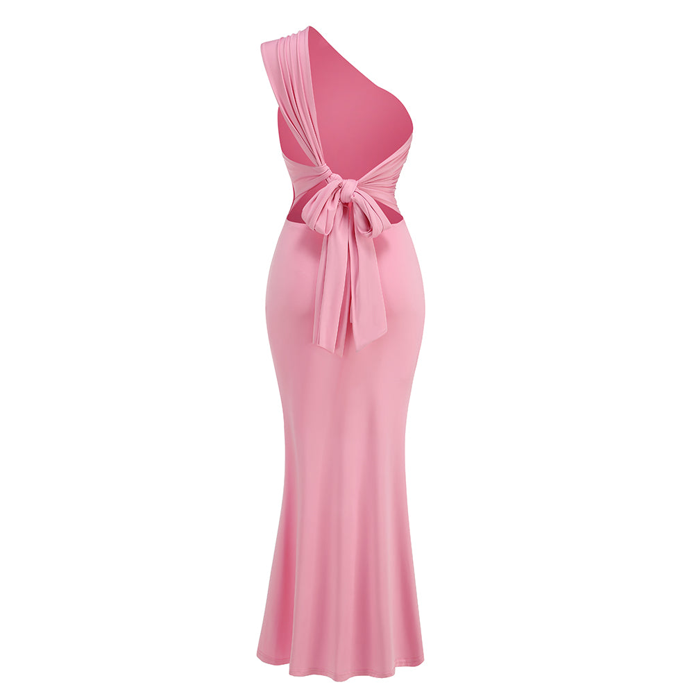 One Shoulder Backless Maxi Dress Pink