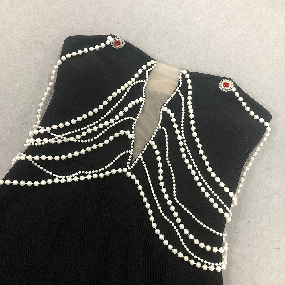 Pearl Bardot Maxi Dress Black