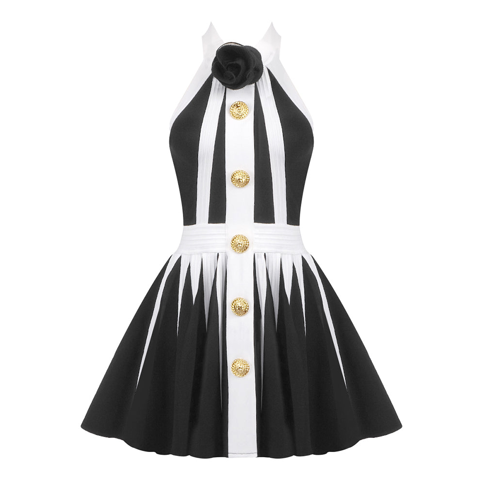 Halter Flower Detail A Line Black White HV1375