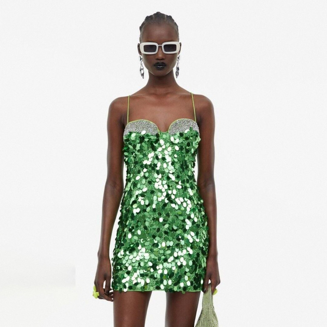 Sequin Studded Dress Green