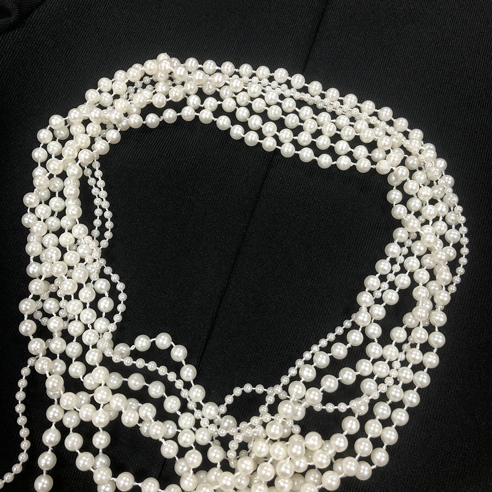 Long Sleeve Pearl Necklace Maxi Dress Black HV1700