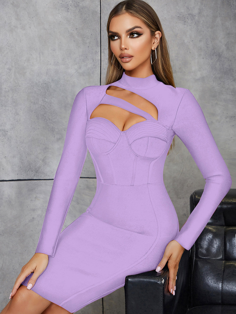 Long Sleeve Bustier Cut Out Dress HV9756