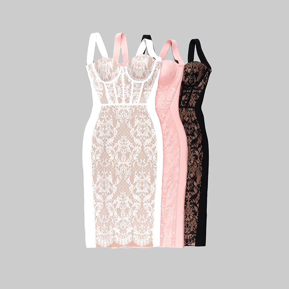 Lace Bustier Midi Dress White HV9716