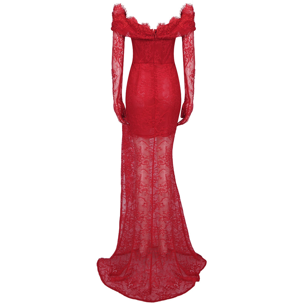 Strapless Lace Corset Maxi Dress HV9985
