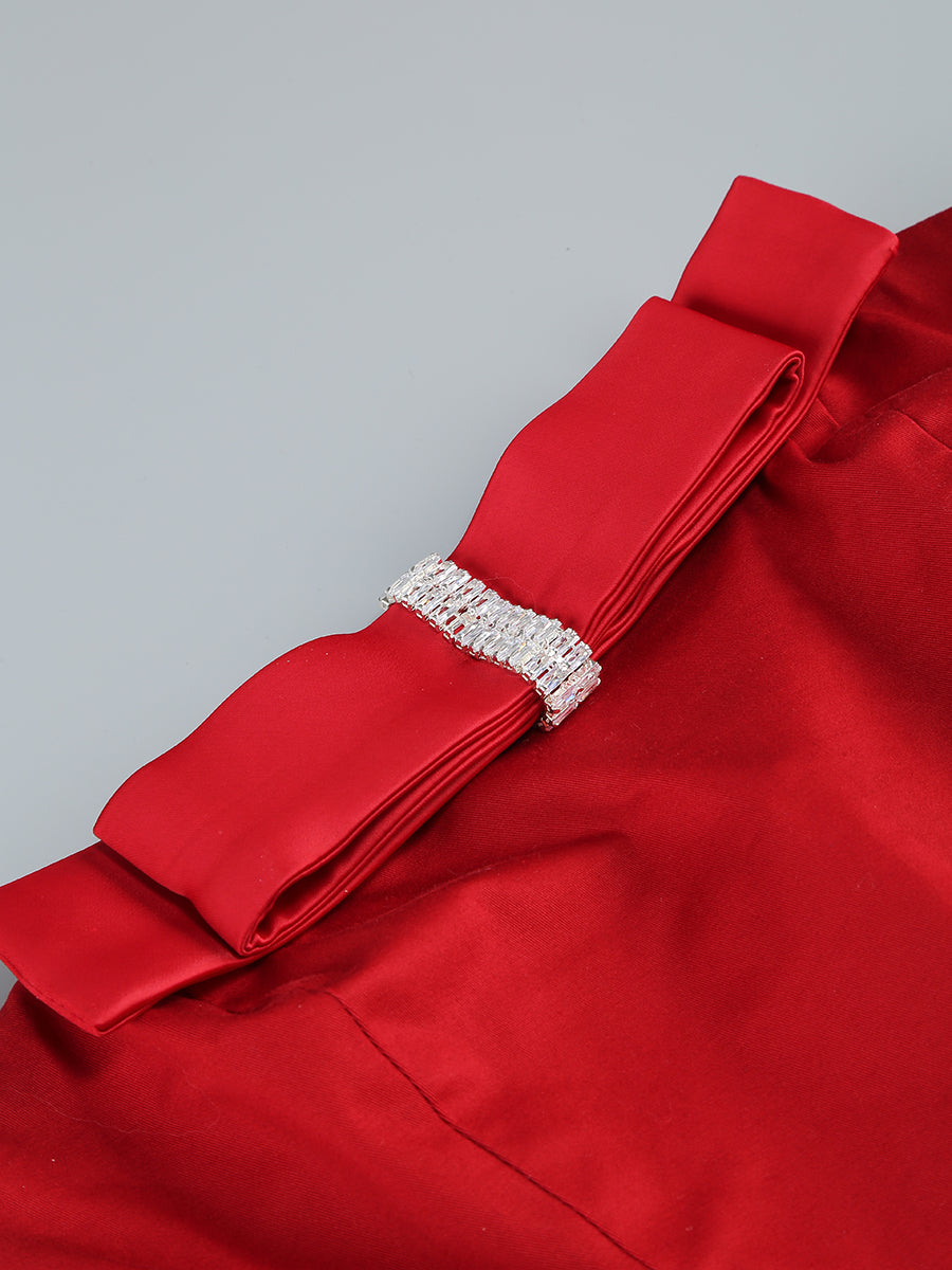 Strapless Bow Detail Midi Dress Red