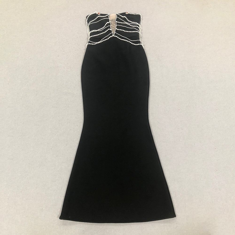 Pearl Bardot Maxi Dress Black
