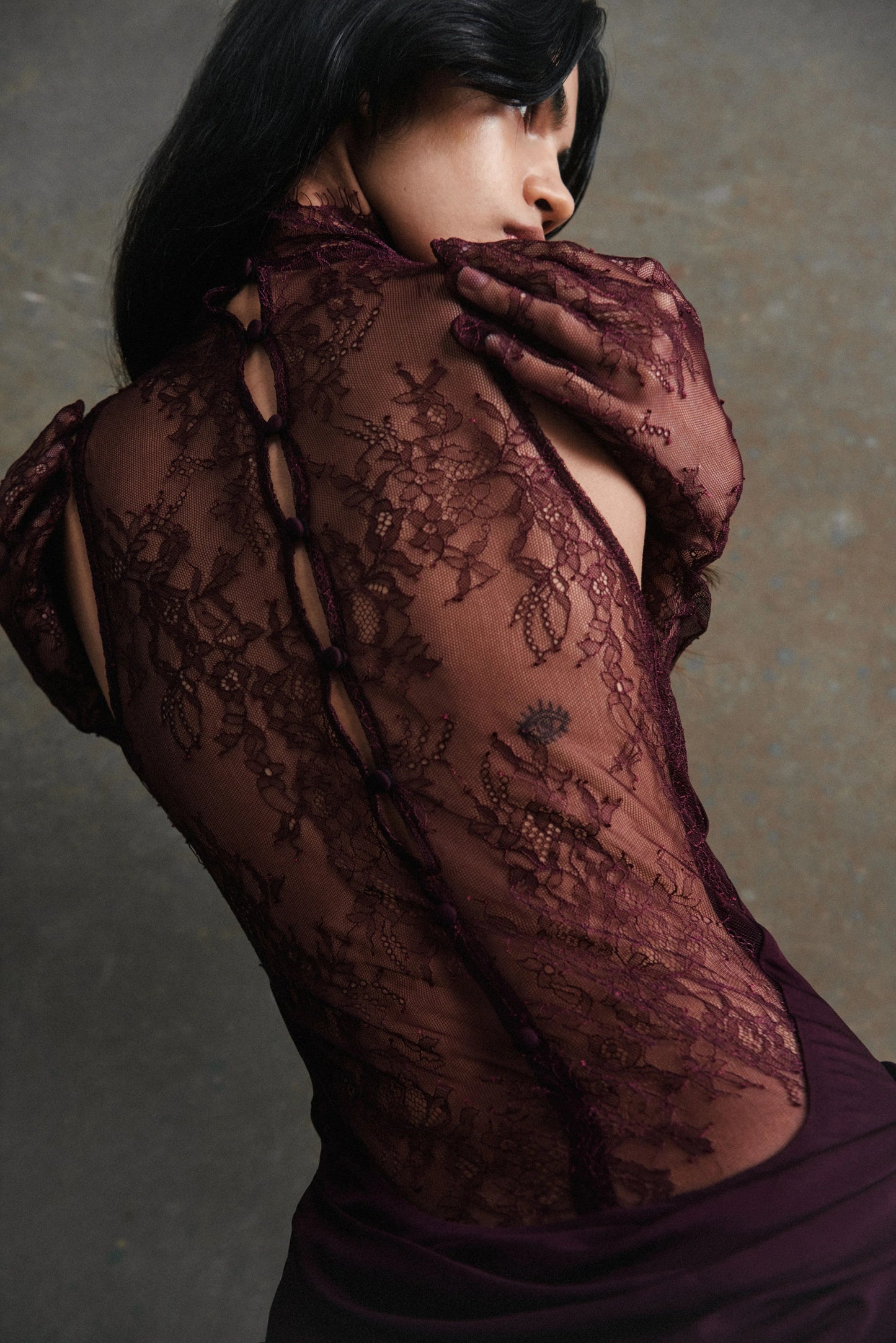 Halter Lace Insert Maxi Dress Plum HV1930