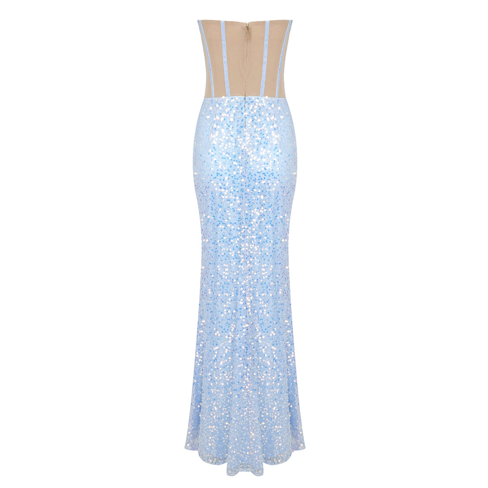 Strapless Draped Corset Sequin Dress Blue HV9732