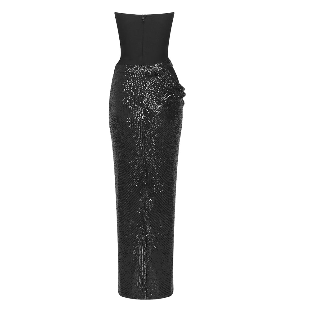 Strapless Sequin Two Piece Maxi Dress Black HV9217