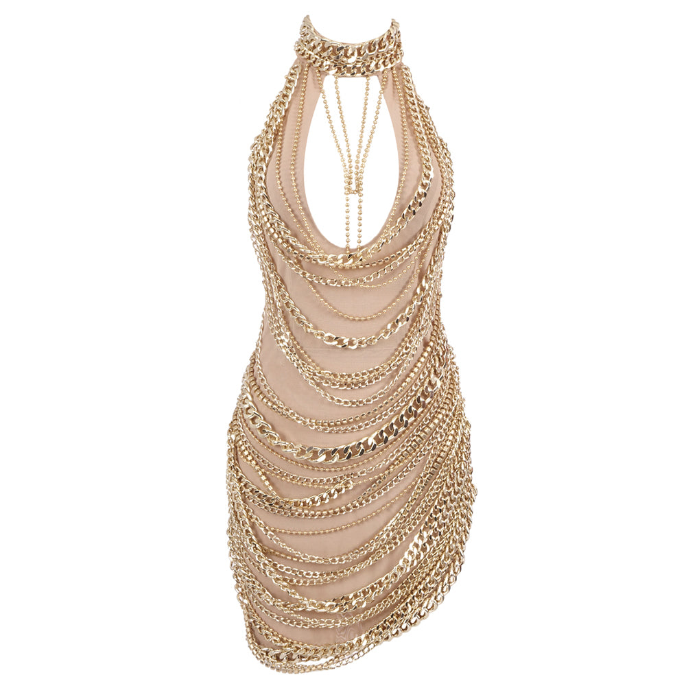 Halter Chain Detail Dress Nude HV1970