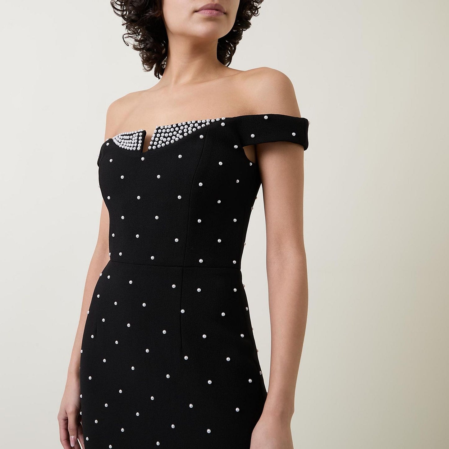 Pearl Bardot Midi Dress Black HV1770