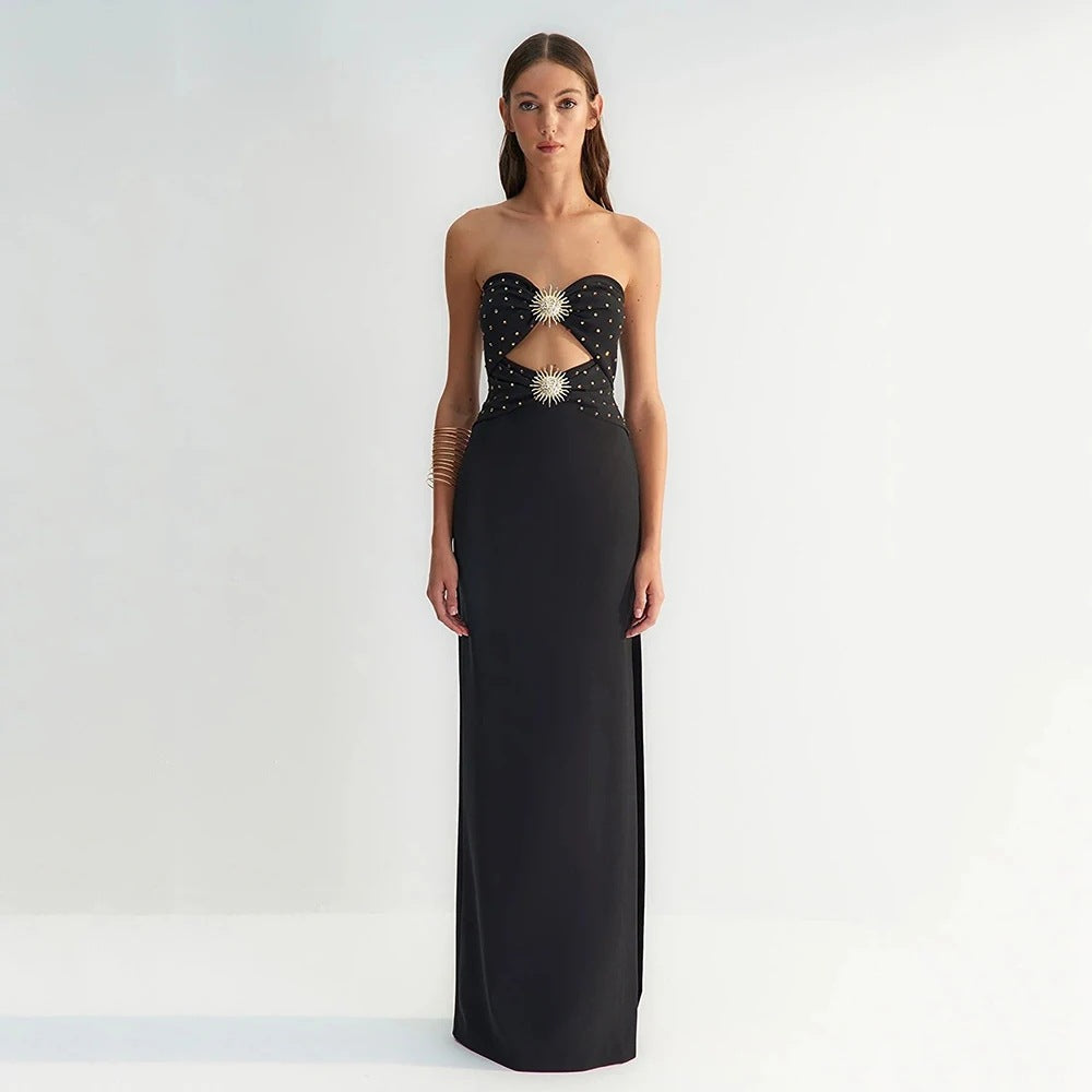Strapless Embellished Cut Out Maxi Dress HV1430