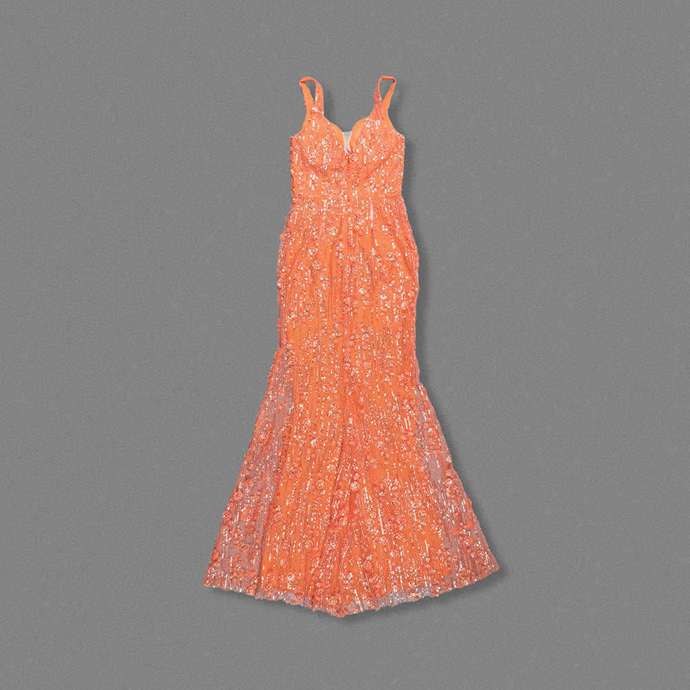 Floral Sequin Mesh Maxi Dress Orange HV2132