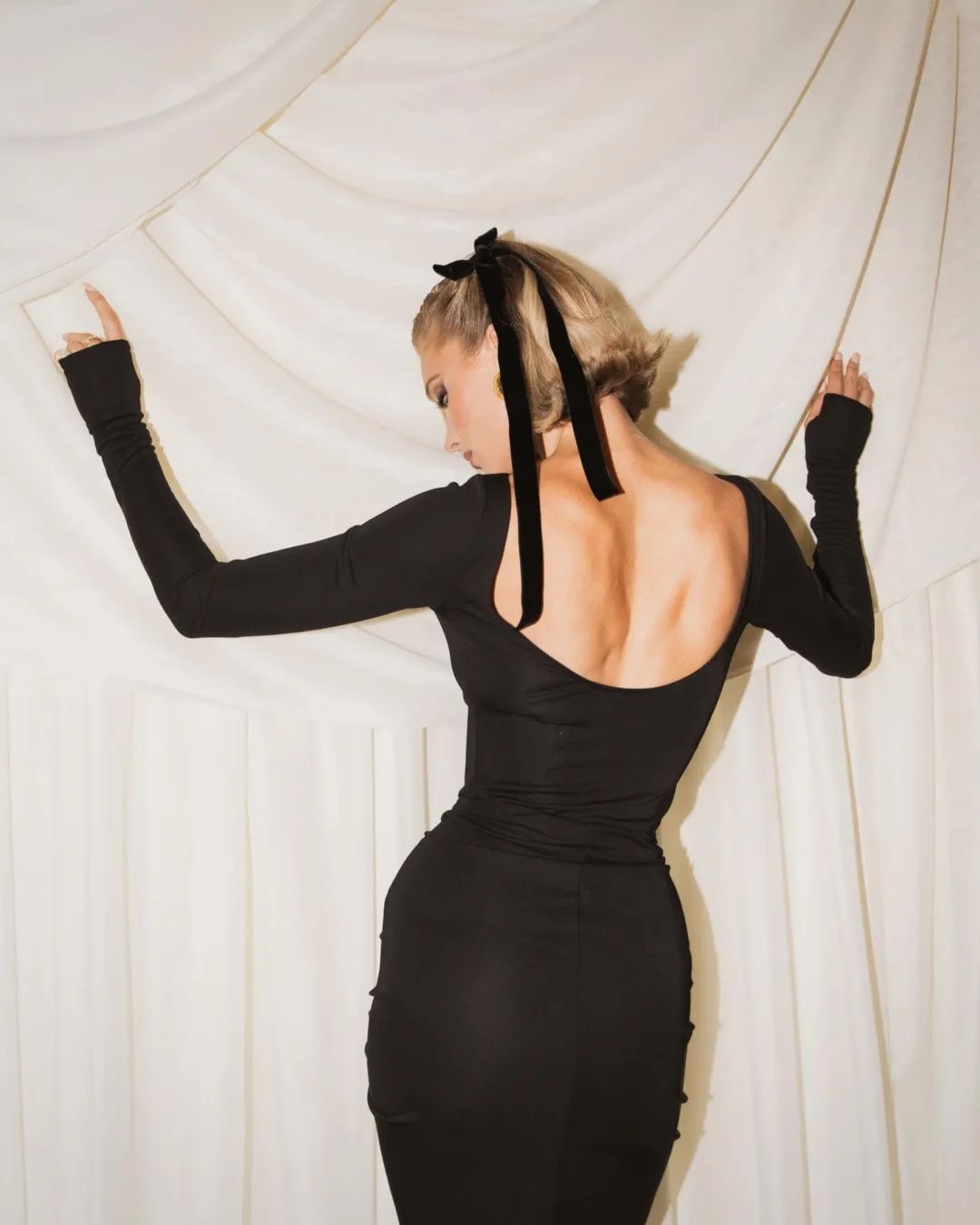 Long Sleeve Ruffle Two Piece Maxi Dress Black HV1050