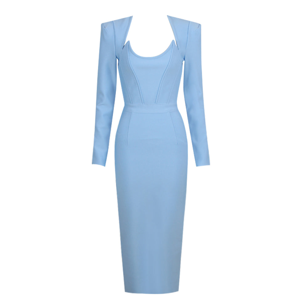 Long Sleeves Corset Design Midi Dress HV9758