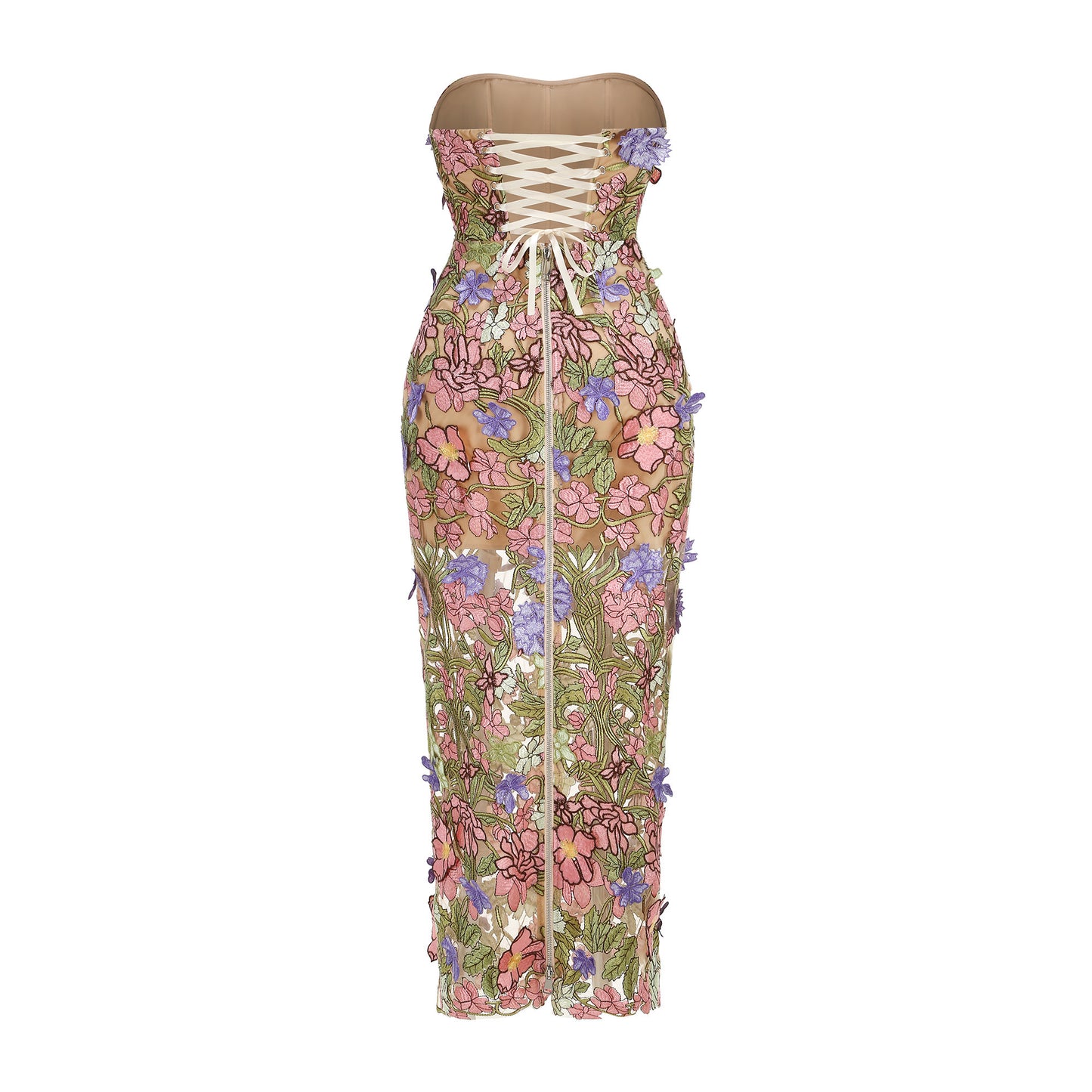 Strapless Floral Corset Maxi Dress Pink Green HV2883